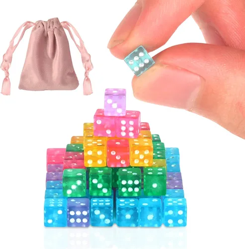 Juego de 100 dados pequeños de 0.197 in con 1 bolsa de terciopelo, juego de dados de 6 caras para fiestas nocturnas de casino y aprendizaje temprano