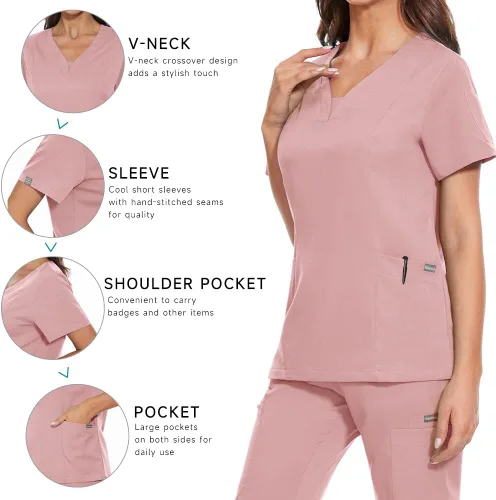 Miniatura 3 de niaahinn Camiseta quirúrgica clásica con cuello en V para mujeres y hombres, para uso médico debajo de la exfoliación, para hombres y mujeres