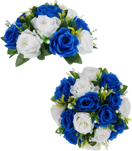 Miniatura 37 de BLOSMON Bolas de flores, centros de mesa de rosas de boda: 2 piezas de flores falsas carmesí decoración de bolas de besos Arreglos florales