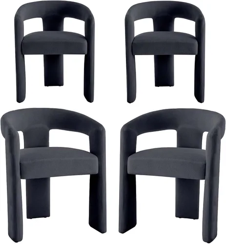 Miniatura 19 de Modern Boucle - Juego de 2 sillas de comedor tapizadas con diseño de barril con brazo, cómodas sillas laterales para cocina, comedor, recepción