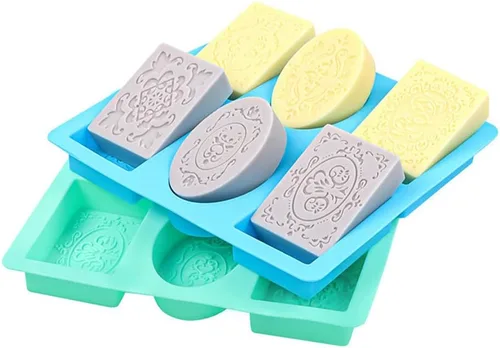Miniatura 7 de Moldes de jabón para hacer jabón, paquete de 2 moldes de silicona para jabón, molde de jabón hecho a mano, rectangular, ovalado y formas de flores