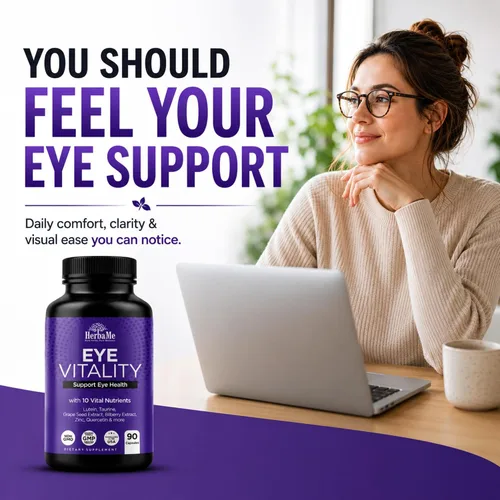 Miniatura 2 de HerbaMe Suplemento de vitaminas para los ojos con luteína, arándano, betacaroteno, L-taurina, zinc y quercetina, 90 cápsulas, apoya la visión
