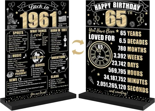 Miniatura 12 de Decoración de cumpleaños número 100 para hombres y mujeres, póster de mesa de madera de dos caras con soporte para fiestas, soporte para exhibición