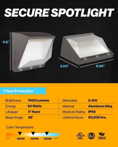 Miniatura 6 de Sunco - Paquete de 3 unidades de 60 W LED de pared para exteriores, industrial, regulable, impermeable, grado comercial, almacén de seguridad súper