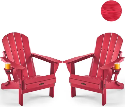 Miniatura 34 de Ciokea Silla Adirondack plegable con textura de madera, silla Adirondack para patio, resistente a la intemperie, silla de plástico para hoguera