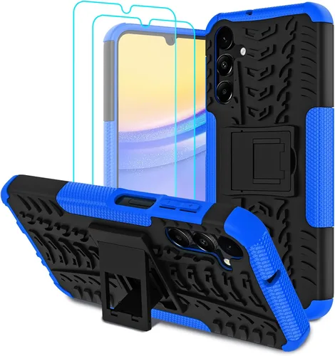 Miniatura 11 de para Samsung Galaxy A15 5G Funda con protector de pantalla de 2 paquetes, grado militar a prueba de golpes, cubierta acolchada resistente con Negro