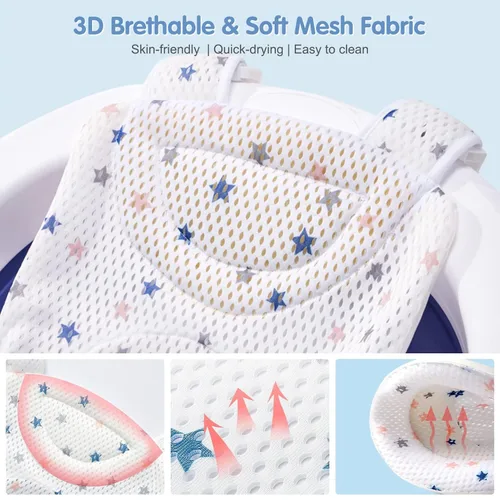 Miniatura 5 de Colorlife Asiento de Baño para Bebé con Malla de Apoyo, Asiento de Baño para Bebé, Ajustable, Cómodo, Antideslizante, Malla de Ducha de Cinco Puntos