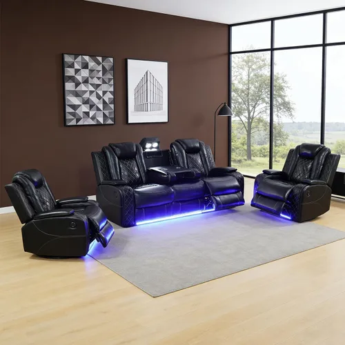 Miniatura 43 de Sofá reclinable individual eléctrico para muebles de sala de estar, silla reclinable de cuero con luces LED, puertos USB, almacenamiento oculto