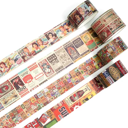 YUBBAEX Juego de 4 rollos de cinta washi vintage para arte, manualidades, diarios, planificadores, álbumes de recortes, envoltura (pósteres)