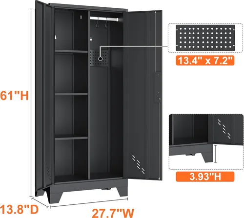 Miniatura 3 de Armario de almacenamiento de 61 pulgadas de alto, cobertizos de metal para exteriores con estantes para almacenamiento de herramientas, suministros