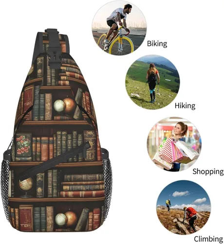 Miniatura 5 de Small Crossbody Bags for Women Men - Vintage Bookshelves Print Adjustable Shoulder Bag Fanny Packs Belt Sling Bag Crossbody Purses Backpack for