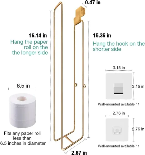 Miniatura 8 de Conworld Soporte de pared para almacenamiento de papel higiénico, dispensador portarrollos de papel higiénico sobre el tanque de reserva