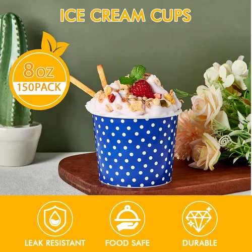 Miniatura 2 de LITOPAK Paquete de 150 tazas de helado de 8 onzas, vasos desechables de postre para alimentos fríos o calientes, cuencos de postre de papel