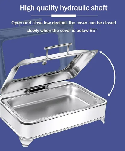 Miniatura 5 de Calentador de alimentos de 9 litros, juego de bufé rectangular con tapa visible de vidrio y control de temperatura, servidores de buffet