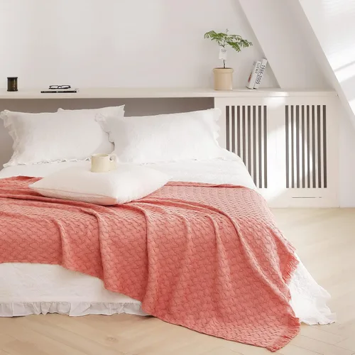 Miniatura 6 de Simple&Opulence Manta 100% algodón para sofá, cama, manta de punto gofre con borlas, suave, ligera, prelavada, transpirable, cómoda, decoración