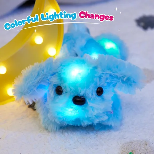 Miniatura 4 de WEWILL Cachorro azul iluminado de 10 pulgadas con luz LED con luz nocturna colorida, juguete de peluche suave, regalo para niños en Navidad