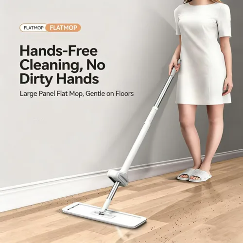 Miniatura 8 de Trapeador de microfibra plana para suelos de madera dura, 6 almohadillas lavables incluidas, mopa giratoria de 360° para azulejos de cocina y suelos
