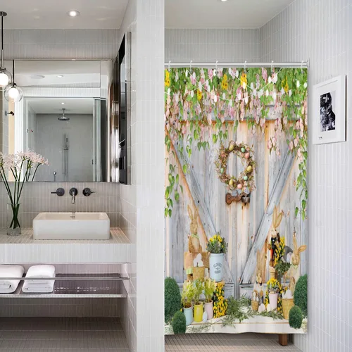 Miniatura 92 de Baocicoo - Cortina de ducha de abeja de miel, diseño de abeja de caricaturas, pista voladora, rústica, floral, para baño, decoración de bañera