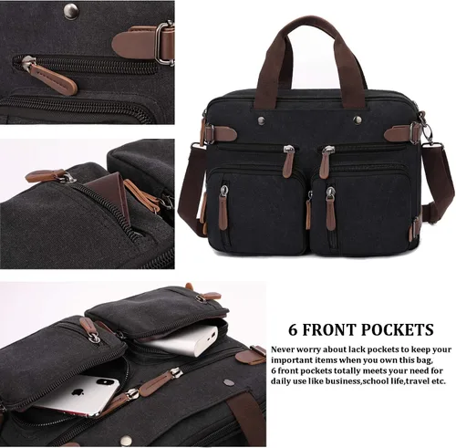 Miniatura 5 de CROCOD Mochila convertible 3 en 1 para laptop, bolsa de mensajero de 17.3 pulgadas para hombres, bolsa multifuncional de viaje para laptop para Negro