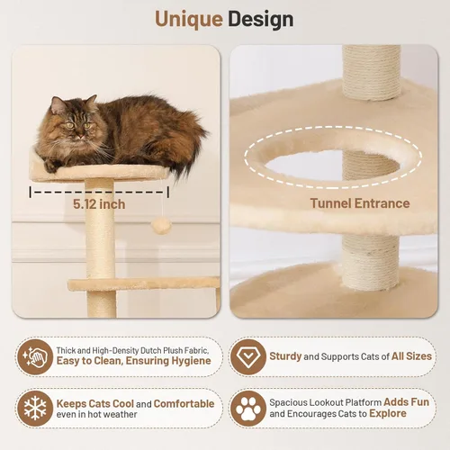 Miniatura 3 de Moderno árbol de ratán para gatos, torre de escalada alta y resistente con poste rascador, cesta, cama y soporte para gatos adultos grandes
