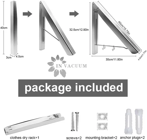 Miniatura 6 de IN VACUUM Estantes de secado plegables para ropa sucia, retráctiles, plegables para interiores, aluminio, organizador de almacenamiento para el 1