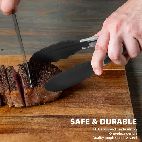 Miniatura 7 de Pinzas para servir, pinzas de cocina resistentes al calor, pinzas de cocina de acero inoxidable de alta calidad con puntas de silicona, pinzas