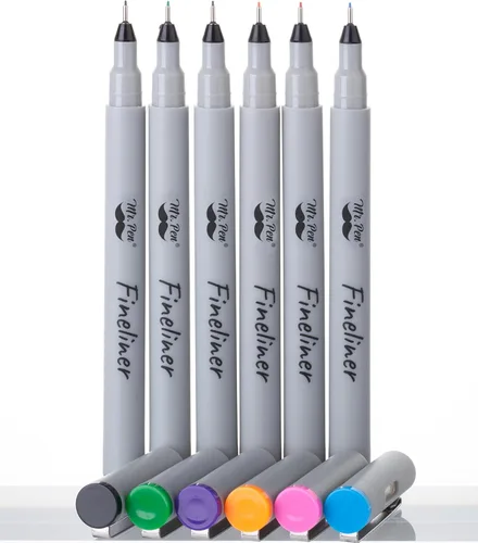 Mr. Pen - Bolígrafos de punta fina de colores, 6 unidades, punta ultrafina de 0.008 in, bolígrafos suaves para dibujo detallado, toma de notas,