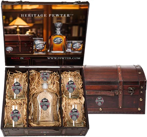 Miniatura 7 de Heritage Pewter Alabama Capitol - Juego de baúl Recipiente de líquido de 24 onzas con 4 vasos de agua Vidrio de peltre elaborado por expertos