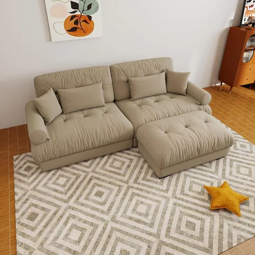 Miniatura 80 de Sofá modular de gran tamaño de 94 pulgadas, sofás seccionales grandes de color beige y blanco para sala de estar, juego de sofá de terciopelo, sofás