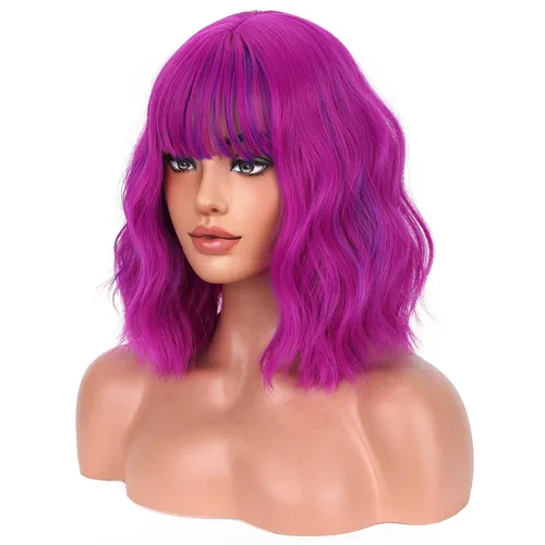 Miniatura 23 de BERON Pelucas cortas verdes para mujer, peluca rizada ondulada con flequillo para niñas, pelucas de cabello de color verde aguacate, peluca