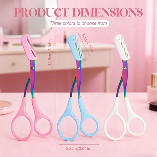 Miniatura 4 de Tijeras de corte de cejas, cortador de precisión de acero inoxidable, maquillaje de depilación, tijeras profesionales 2 en 1 con peine, herramienta
