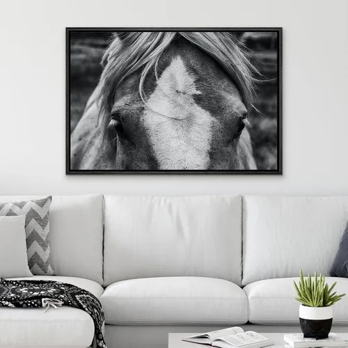 Miniatura 2 de SIGNLEADER Lienzo enmarcado para pared, lienzo de caballo blanco y negro, arte de pared para oficina en casa, 16 x 24 pulgadas, negro