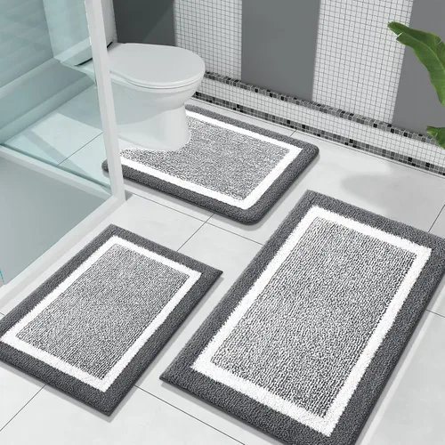 Miniatura 17 de OLANLY Juego de alfombras de baño de 3 piezas, alfombras de baño de microfibra suave y absorbente y alfombra de inodoro de contorno en forma de U