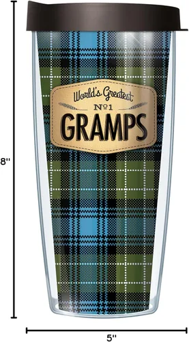 Miniatura 2 de Signature Tumblers World's Greatest No. 1 Gramps Wrap on Blue Flannel Taza de viaje de doble pared de 16 onzas con tapa negra Easy Sip