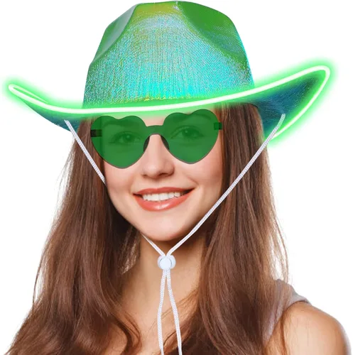 Miniatura 8 de quescu Sombrero de vaquero iluminado para mujeres, hombres, sombrero de vaquera LED, sombreros de vaquero espaciales brillantes para fiestas