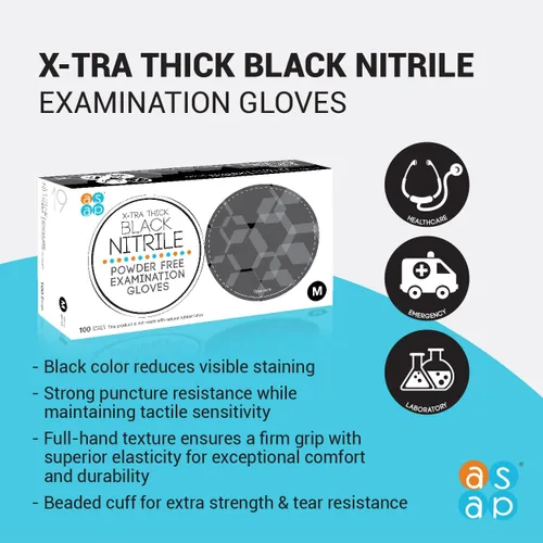 Miniatura 8 de ASAP - Guantes de nitrilo negros desechables, libres de látex, de 4 mil, sin polvo, seguros para alimentos, médicos, para tatuajes, guantes