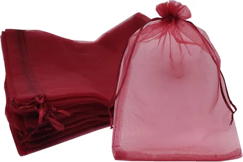 Ankirol 50 bolsas de organza transparente, 12 x 16 bolsas grandes de organza con cordón (rojo vino)