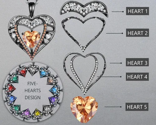 Miniatura 89 de Collar de cristal de 5 corazones, chapado en oro rosa de 18 quilates, colgante con cadena de plata de ley 925 de 18 + 2 pulgadas, joyería de piedra