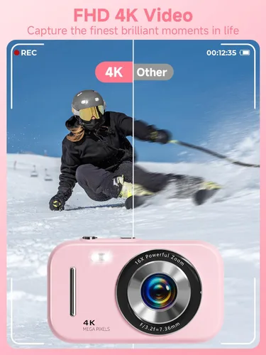 Miniatura 3 de Cámara digital, FHD 4K 48MP Cámara portátil con anti vibración, zoom 16X, cámara digital para adolescentes con belleza, tarjeta de 32 GB, 21