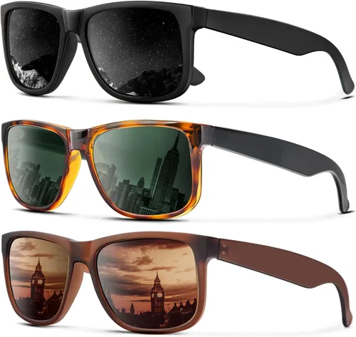 KALIYADI Lentes de sol para hombre, color negro mate, para mujer, lentes polarizados de gran tamaño, protección UV, paquete de 3