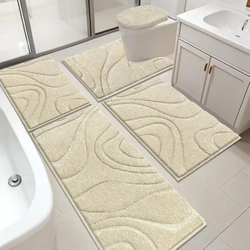 Miniatura 24 de Juego de alfombras de baño HEBE de 5 piezas, tapete de baño de microfibra suave y absorbente para el baño, juego de alfombras de baño antideslizante
