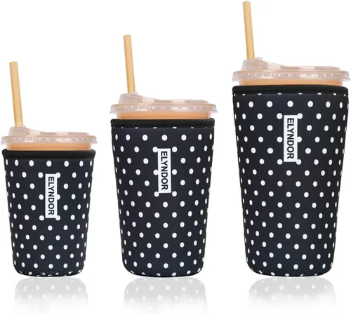 Miniatura 44 de Funda aislante reutilizable para taza de café helado, paquete de 3 fundas de neopreno para bebidas frías y calientes, soporte para bebidas para café