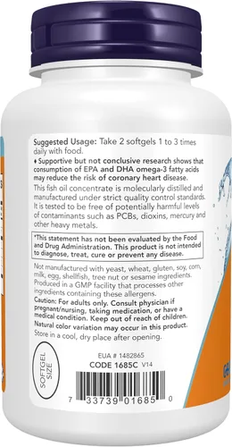Miniatura 3 de NOW Suplementos, mini geles omega-3, 180 EPA / 120 DHA, destilado molecularmente, apoyo cardiovascular*, 180 cápsulas blandas