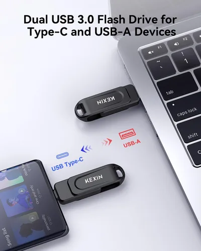 Miniatura 2 de KEXIN Unidad flash dual de 32 GB, paquete de 2 unidades USB-A y tipo C 3.0 100 MB/s, unidad USB giratoria de 32 GB para teléfono inteligente