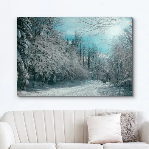 Miniatura 2 de wall26 - Cuadro en lienzo para pared, bosque de pinos cubierto de nieve, naturaleza, área silvestre, fotografía, arte moderno, rústico, pintoresco