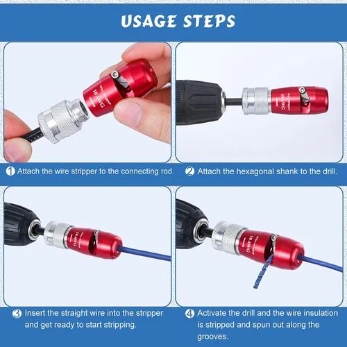 Miniatura 4 de Pelacables para taladro, herramienta eléctrica estándar de EE. UU. para taladro, pelacables para 6/8/10/12/14 AWG, juego de herramientas de pelado