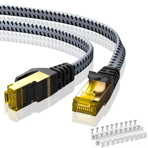 ARISKEEN Cable Ethernet Cat 8 de 30 pies, cable para conexión de red LAN Cat8 de 40 Gbps y 2000 MHz, cable plano RJ45 blindado de alta velocidad con