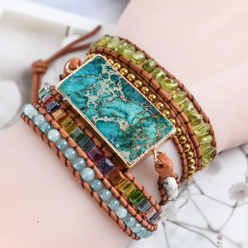 Miniatura 4 de YGLINE Boho Handmade Wrap Leather Tube Crystal Stone Bracelet for Women