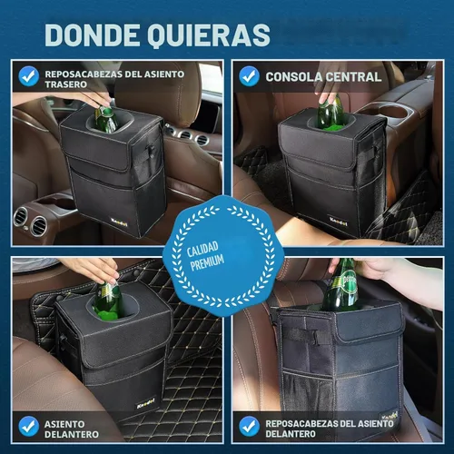 Miniatura 5 de Knodel - Papelera para coche, impermeable, con tapa, a prueba de fugas, bolsa de basura para coche, para colgar. Negro