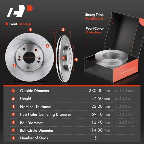 Miniatura 2 de A-Premium Kit de rotores de freno de disco ventilados delanteros de 11.02 pulgadas (280mm) + pastillas de cerámica compatibles con modelos selectos